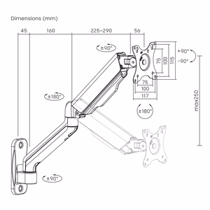 Maclean MC-332 Double Arm Monitor Wall Mount, 17-32", 9kg max, Computer Screen Holder