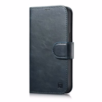iCarer õlivaha rahakoti ümbris 2in1 Case iPhone 14 Anti-RFID nahast Flip Case Sinine (WMI14220721-BU)