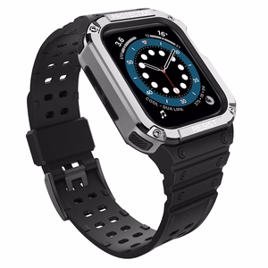 Protect Strap Ремешок для Apple Watch 38/40/41mm с бронированным чехлом - чёрный, серебряный