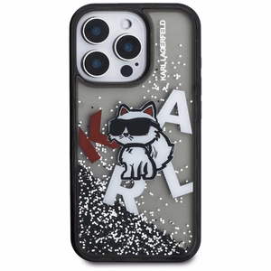 Karl Lagerfeld Liquid Glitter Choupette Logo Ümbris jaoks iPhone 16 Pro Max - must