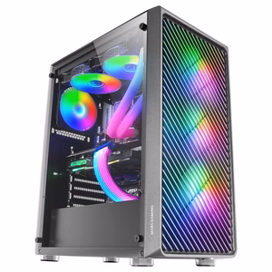 Mars Gaming MC-F ATX mänguarvuti poolkorpus, täiskarastatud klaas, metallvõrk esiküljel, 4× 120 mm ARGB ventilaatorid, must