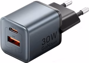 Vention 30W laadija GaN-tehnoloogiaga, 1× USB-A, 1× USB-C, must