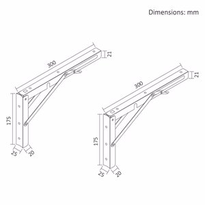 Maclean kokkupandav seinariiuli kandur, min. 250 mm, max. 500 mm, max. 50 kg, 2 tk, MC-194
