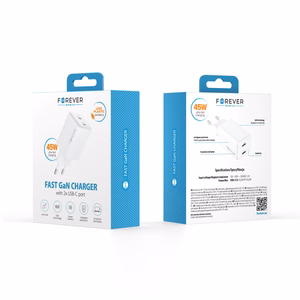 Forever TC-08-45CC GaN PD laadija 2x USB-C 45W valge