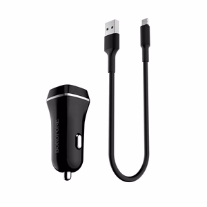 Borofone BZ2 Joyroad autolaadija 2 USB-A pordiga, 12 W, Lightning-kaabliga, must