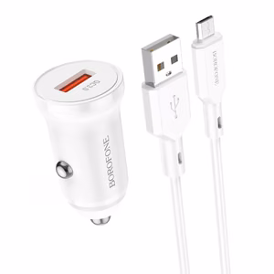 Borofone Car Laadija BZ18 - USB - QC 3.0 18W with USB to Micro USB Kaabel valge