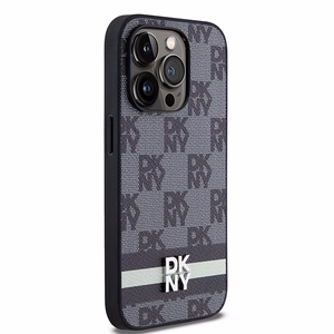DKNY Leather Checkered Mono Pattern & Printed Stripes iPhone 14 Pro Ümbris - Must
