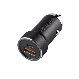 Forever CC-06 PD QC autolaadija 1x USB-C 1x USB 20W must + USB-C - USB-C kaabel 60W