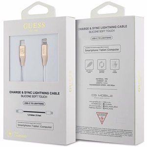 Guess Ebossed Logo кабель USB-C Lightning 1.5м быстрая зарядка - золотой