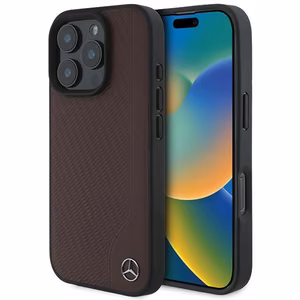 Mercedes MB Wood Imitation Leather MagSafe Ümbris jaoks iPhone 16 Pro Max - punane