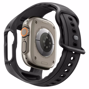 Spigen Liquid Air Pro rihmaga ümbris ja 9H karastatud klaas Apple Watch Ultra 49 mm jaoks, mustad