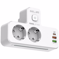 Beline pikendusjuhe LED valgustusega 2xUSB-A/USB-C/2xAC valge