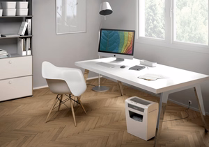 Leitz IQ Home Office P-4 paberipurustaja, tükeldav lõige, 22 cm, valge