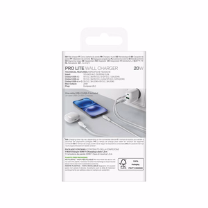 Puro PROLITE 20W USB-A / USB-C wall laadija + USB-C - USB-C kaabel 1.2m - valge