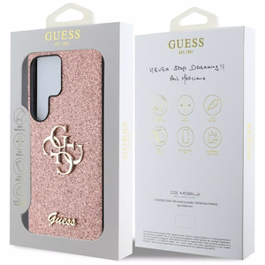 Guess Fixed Glitter Big 4G Metal Logo Ümbris jaoks Samsung Galaxy S25 Ultra roosa