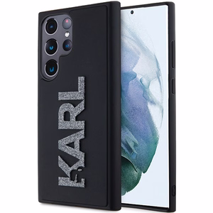 Karl Lagerfeld 3D Rubber Glitter Logo ümbris jaoks Samsung Galaxy S23 Ultra - must