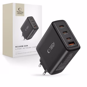 Tech-Protect NC100W-GAN laadija network GaN 3x USB-C PD 100W / USB-A QC 3.0 - must