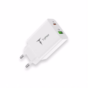 WALL CHARGER T-PHOX SPEEDY USB-C 20W + USB 18W QC 3.0 WHITE