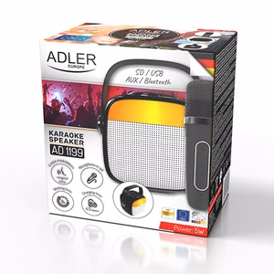 Adler AD 1199 karaoke kõlar mikrofoniga, SD/USB/AUX/Bluetooth, must