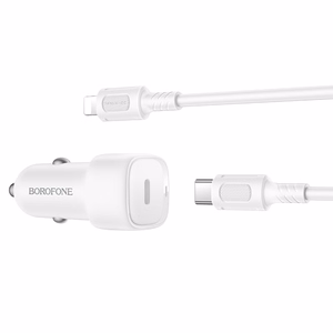 Borofone Car laadija BZ34A Cloud - Type C - PD 20W with Type C to Lightning valge