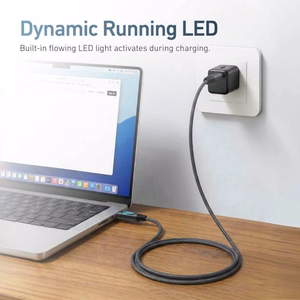 X-ONE FlowLink liikuva LED-valgusega andmekaabel – C–C tüüpi – 5A, kuni 100W, 1,2m, must