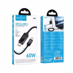 Hoco U154 USB-C–USB-C-kaabel punktmaatriks-LCD-ekraaniga, 3 A, 60 W, 1 m, must