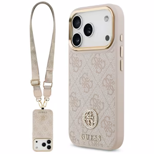 Guess 4G Strass Logo & Big Strap Metal Buttons MagSafe Ümbris jaoks iPhone 17 Pro - Roosa