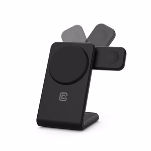 Crong MagSpot Pivot Stand kolm-ühes juhtmevaba laadija iPhone'ile, Apple Watchile ja AirPodsidele, MagSafe'iga ühilduv, must