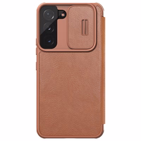 Nillkin Qin nahast Pro Case ümbris Samsung Galaxy S22+ (S22 Plus) kaamera kaitsja Holster Cover Flip Case Brown