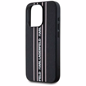 Karl Lagerfeld Saffiano Athleisure Stripes Cord iPhone 15 Pro Max Ümbris - Roosa