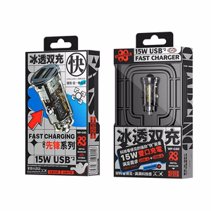 WEKOME WP-C40 Vanguard Series autolaadija, 2 × USB-A, 15 W, must ja läbipaistev