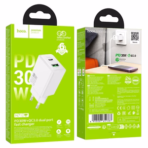 Laadija Hoco N71 30W GaN USB-C/USB-A valge
