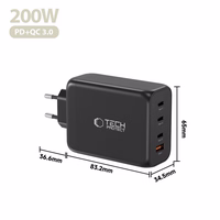 Tech-Protect NC200W-GaN 4-portiline 200W seinalaadija - must