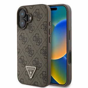 Guess Leather 4G Triangle Strass MagSafe iPhone 16 Ümbris - Brown