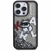 Karl Lagerfeld Liquid Glitter Choupette Logo Ümbris jaoks iPhone 16 Pro - must