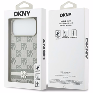 DKNY Checkered with Printed Stripes Ümbris jaoks iPhone 17 Pro Max - Beige