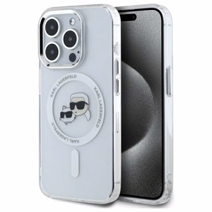 Karl Lagerfeld IML Metal Karl&Choupette Head MagSafe iPhone 15 Pro Ümbris - valge