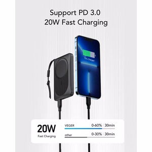 Powerbank compatible with MagSafe Veger MagOn (VP1151 / W1151) PD QC3.0 2A 20W 10000 mAh with wireless charging black