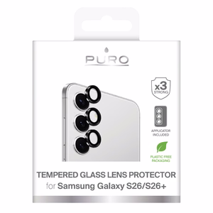 Puro karastatud klaas tagakaamera jaoks Samsung Galaxy S26 ja S26 Plus jaoks musta raamiga
