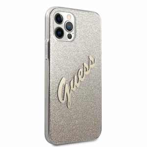 Guess GUHCP12LPCUGLSGO iPhone 12 Pro Max 6.7" kuldne/kuldne kõvakaane Glitter Gradient Script