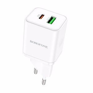 Borofone Wall Laadija BN7 - USB + Type C - QC 3.0 PD 20W valge