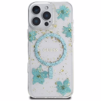 Guess Resin Flowers Glitter MagSafe iPhone 16 Pro Ümbris - Clear Roheline