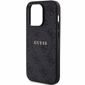 Guess 4G Collection Leather Metal Logo MagSafe Ümbris jaoks iPhone 15 Pro - must