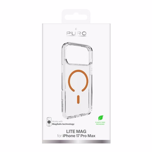 Puro Lite Mag TPU+PC Ümbris Compatible with MagSafe jaoks iPhone 17 Pro Max - Läbipaistev with Oranž Ring