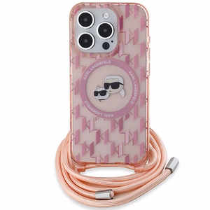 Karl Lagerfeld IML Crossbody Monogram Karl & Choupette Head MagSafe чехол для iPhone 15 Pro Max - розовый