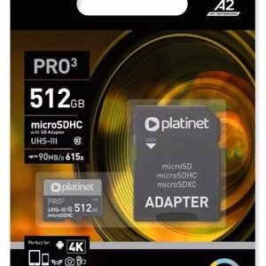 Mälukaart Platinet MicroSD 512GB (class10 UHS-III 90MB/s) + SD adapter