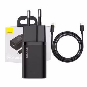 Baseus Super Si 20W USB-C laadija + USB-C – Lightning kaabel 1 m, must
