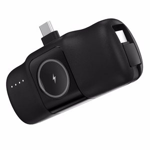 Wozinsky WF16-YCS 5000mAh 15W USB-C Mini Power Bank with Built-in USB-C Cable and Apple Watch Charger - Black