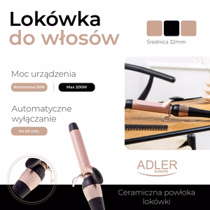 Adler AD 2118 – keraamiline lokitang, 32 mm, kuni 200 °C, 56 W, must/roosa