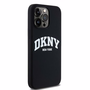 DKNY Liquid Silicone Valge Printed Logo MagSafe ümbris jaoks iPhone 15 Pro Max - must